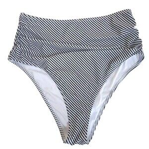 NWT Ladies Felnart B & W Diagonal Stripe High Waist /Leg Swim Bottoms Size M